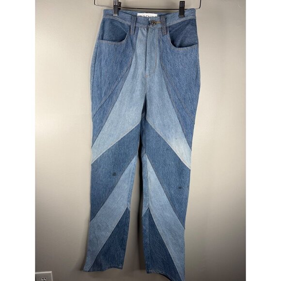 NEW EB DENIM Vien Straight Leg Patchwork Jeans Size S - Picture 2 of 8